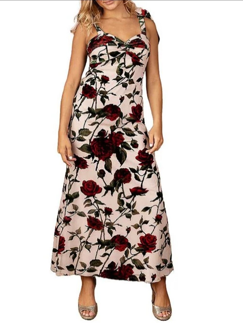 Dear Moon Velvet Rose Floral Midi Dress Pink Red Size 9